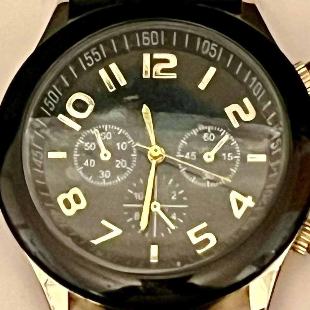 Darice Men's Black & Gold Chronograph Style Watch | Tactical Silicone Sport Band